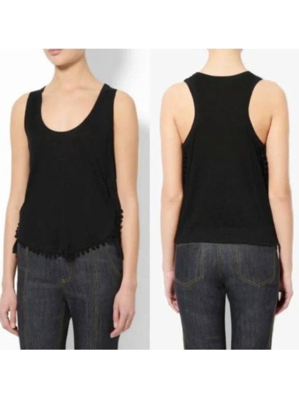 Derek Lam Pom Pom Tank Black Racerback Top Size S NWT $195 - Picture 2 of 5